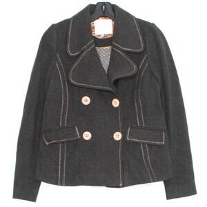 Ett:twa Womens Jacket Anthropologie Double Breasted Long Sleeve Gray Pink 0 FU